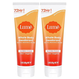 Clean Tangerine 3.0 oz (Pack of 2) of Lume Whole Body Deodorant, Invisible Cream Tube, 72-Hour Odor Control, Aluminum Free, Baking Soda Free, Skin Safe