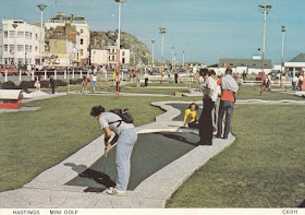 A postally unused Hastings Mini Golf postcard C6911 by Judges Limited Hastings. The player is on hole 12