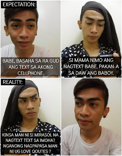 A woman's reaction while reading her man's text from a another woman even if she's only a friend. suspicious women be like to their man boyfriend husband funny bisaya meme megan romero