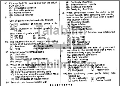 SPSC Assistant Accounts Officer Past Papers MCQs