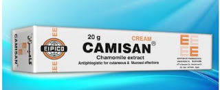 CAMISAN كريم كاميسان,مستخلص الإيثانول من زهور البابونج  شامازولين   ليفومينول ,ألفا بيسابولول,Ethanolic extract from the flowers of chamomile  Chamazulene  Levomenol [(-) α- Bisabolol]   ,إستخدامات كريم كاميسان,جرعات كريم كاميسان,الأعراض الجانبية كريم كاميسان,فارما كيوت,دليل الأدوية المصري