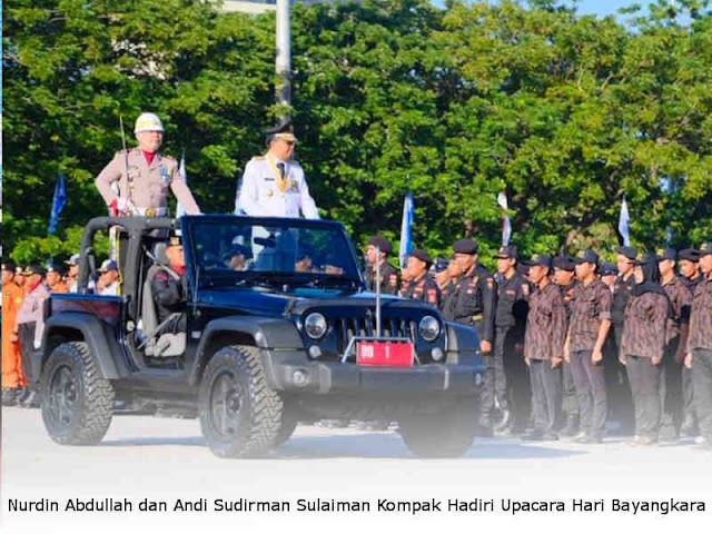 Nurdin Abdullah dan Andi Sudirman Sulaiman Kompak Hadiri Upacara Hari Bayangkara Ke 73