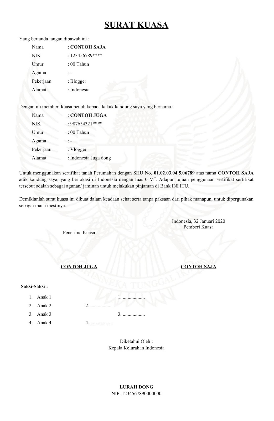 Download Contoh Surat Kuasa Penggunaan Sertifikat Untuk Jam Uang Di Bank Doc Atau Word