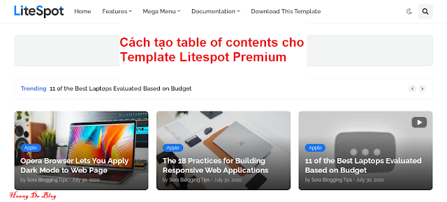 Cách tạo table of contents cho Template Litespot Premium