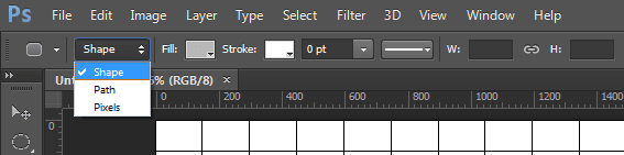 Option bar for the rounded rectangle tool.
