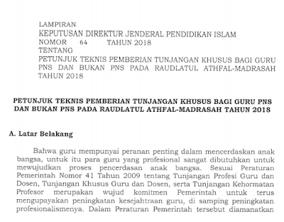 Petunjuk Teknis Juknis Tunjangan Khusus Guru PNS dan Bukan PNS Jenjang RA 2018