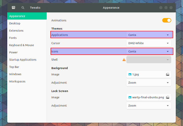 GNOME Tweaks change theme