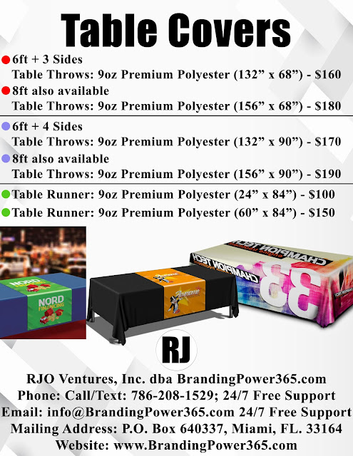 Large Format Printing - Table Covers by: BrandingPower365.com 786-208-1529