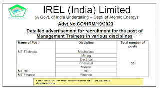 IREL Recruitment 2023 35 MT Posts