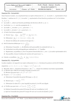 devoir de contrôle 1 mathématiques bac Math