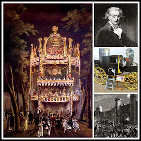 A collage - Vauxhall, Sir Joshua Reynolds, a travelling chariot, Princess Charlotte of Wales' funeral