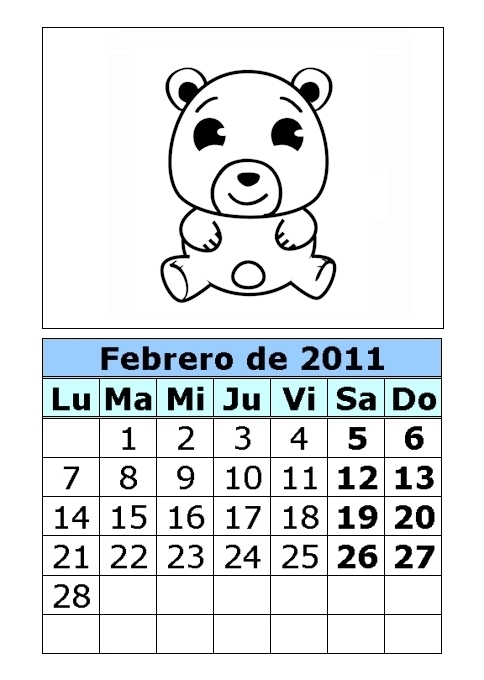Calendario de ositos para colorear de 2011 (1ª parte)
