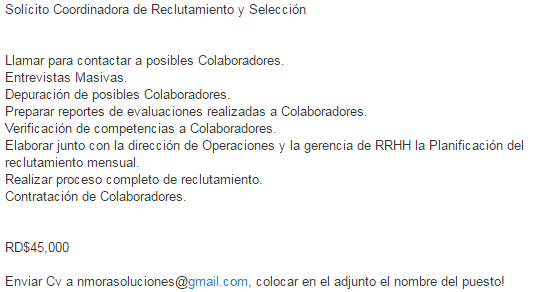 Empleo para Coordinadora de Reclutamiento 