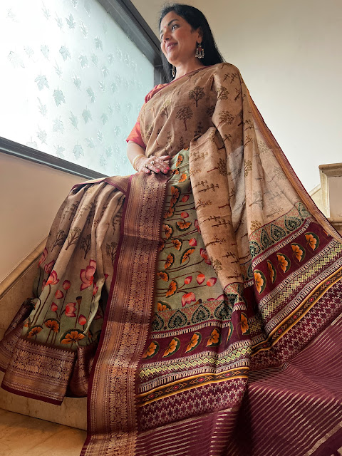 Captivating Elegance: Pichwai Printed Chanderi Saree Adorned with Lotus Motifs