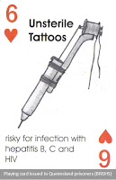 Playing-card HIV warning about prison-made tattoo machines, Queensland.