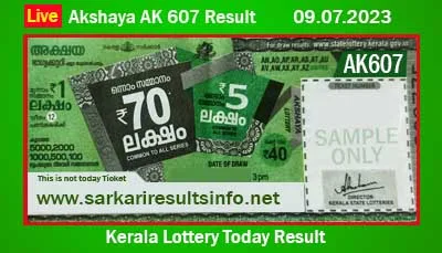 Kerala Lottery Today Result 09.07.2023 Akshaya AK 607 Winners