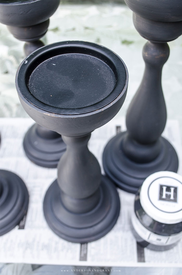 Black painted candle holders