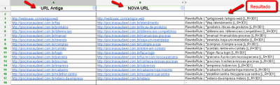 Redirecionamento 301 com planilha do Google Docs