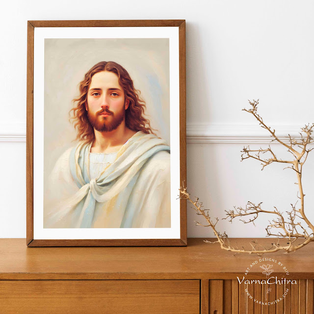 Digital Painting of Jesus Christ, Painterly Oil Painting Style, Impasto, Alla Prima, Youthful and Handsome by Biju P Mathew from VarnaChitra