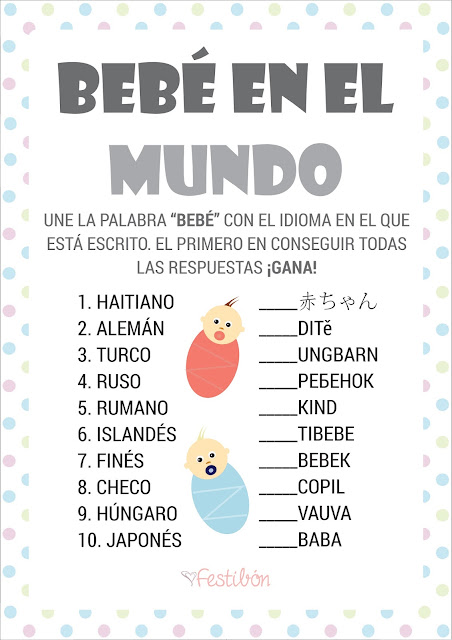 juegos para baby shower para imprimir bebé en el mundo