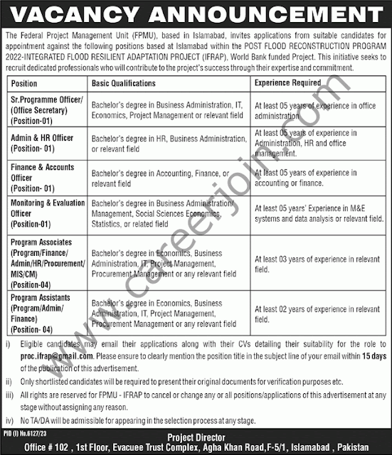 Federal Project Management Unit FPMU Latest Jobs in Islamabad April 2024