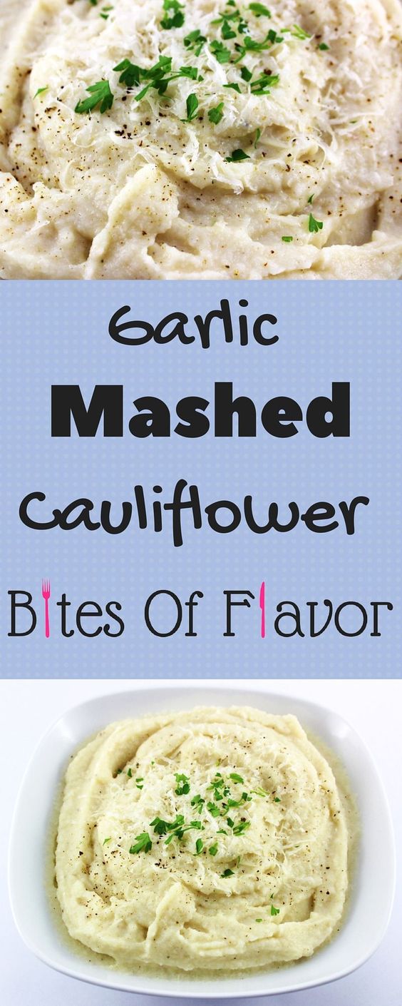 Garlic Mashed Cauliflower-Only a few ingredients to make this easy, delicious, comfort food in a bowl. Weight Watcher friendly recipe. www.bitesofflavor.com