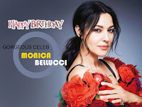 monica bellucci birthday, glamorous film actress in floral beautiful outfit with light attractive smile