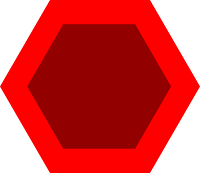 Red hexagon with dark color in the center