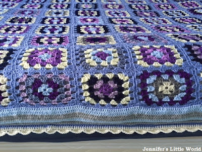Blue and purple granny square crochet blanket