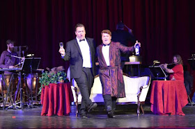 IN REVIEW: baritone GUY CHAMBERS as Frank (left) and tenor SEAN TOSO as Alfred (right) in UNCG Opera Theatre's October 2019 production of Johann Strauss II's DIE FLEDERMAUS [Photograph © by Amber-Rose Romero, Tamara Beliy, & UNCG Opera Theatre]