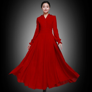Dress Panjang Cantik Merah Wanita
