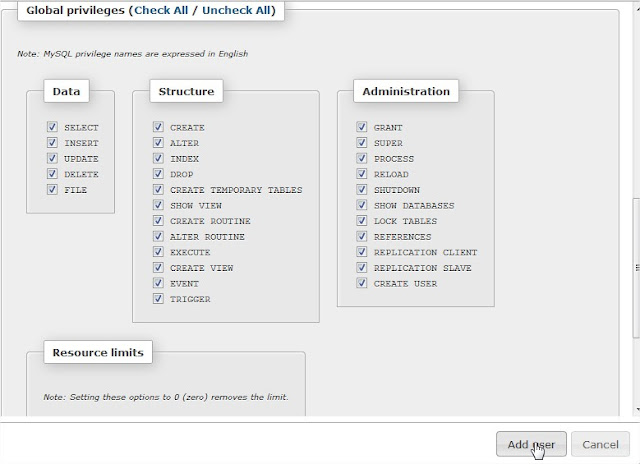 Check All Privileges in order to Make Your User as Super Admin