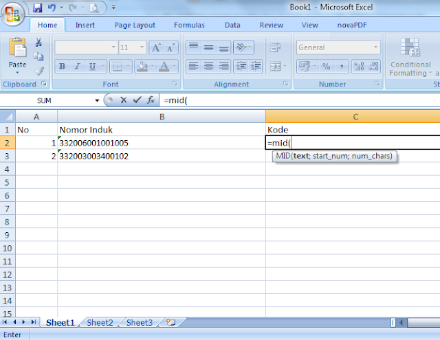 substring di excel