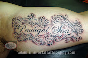 PRODIGAL SON TATTOO/ FONT TATTOO/BLACK N GREY