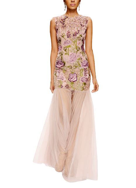 LAVENDER EMBROIDERED NET GOWN