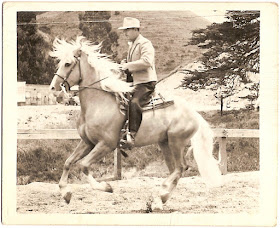 stop action photo of unidentified man riding horse circa 1920s through 1940s