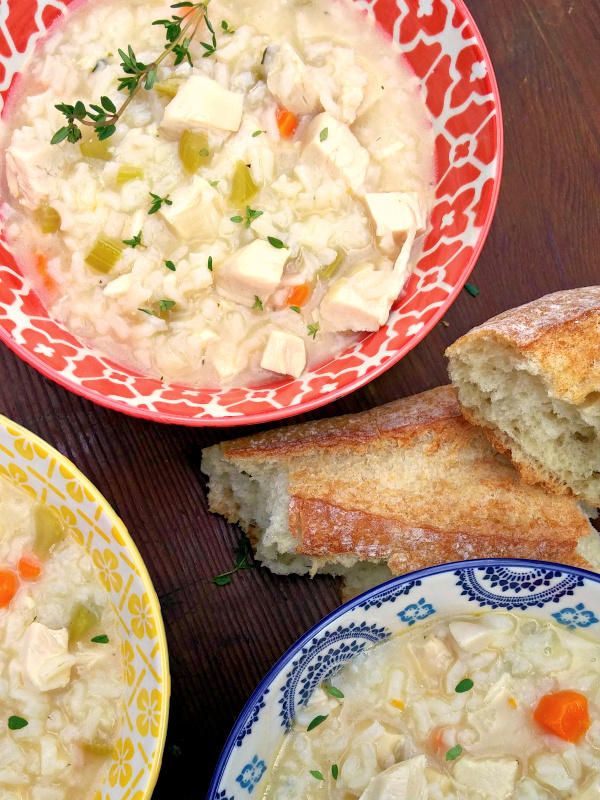 Chicken & Rice Soup! A hearty homemade recipe for creamy chicken soup with rice AND information on how chicken soup helps to fight a cold!