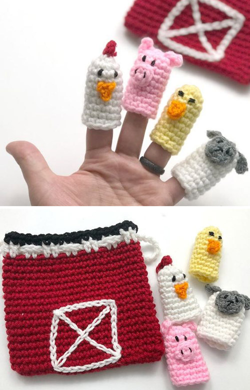 Farm Animal Finger Puppet Playset - Free Pattern