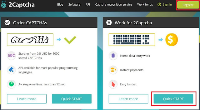 2Captcha Data Entry Registration Form.