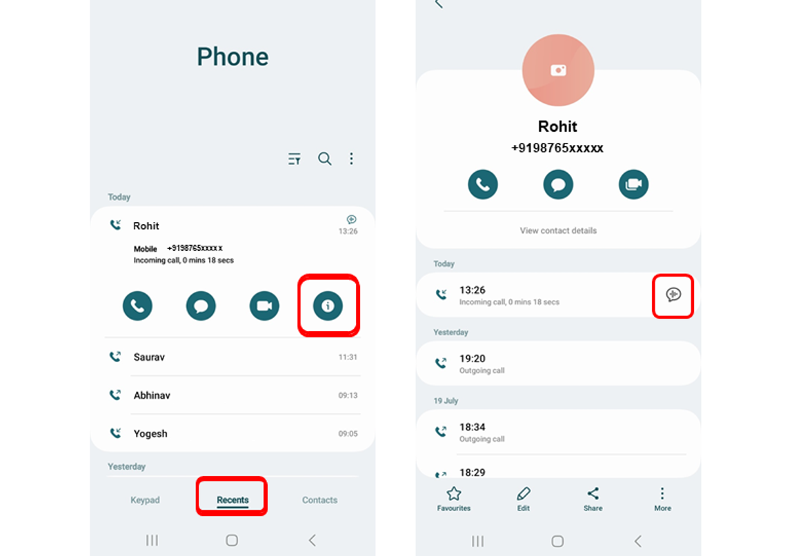 How to view Bixby text call conversation logs