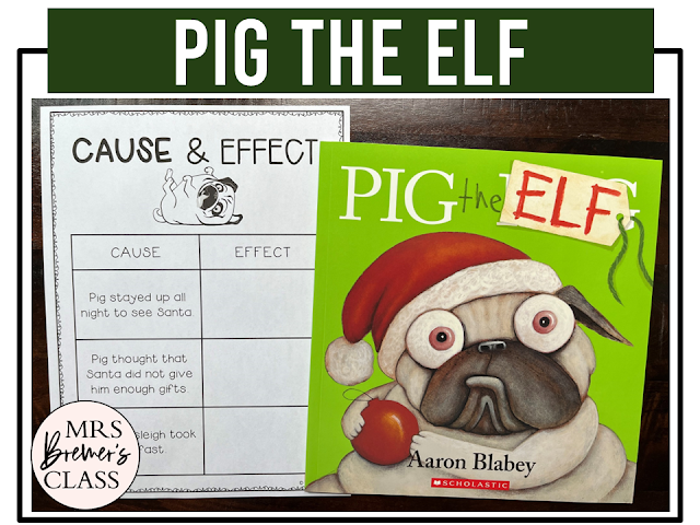 Pig the Elf book study activities unit with literacy printables, reading companion activities, and lesson ideas for Christmas in Kindergarten and First Grade