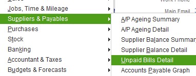 Suppliers Unpaid Bill Export report