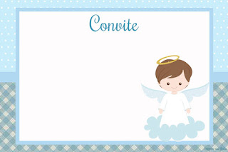 Cute Angel in Light Blue, Free Printable Invitations, Labels or Cards.