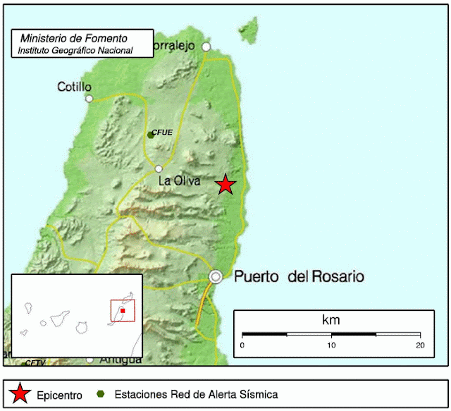 Terremoto sentido en La Antigua, Fuerteventura, epicentro La Oliva