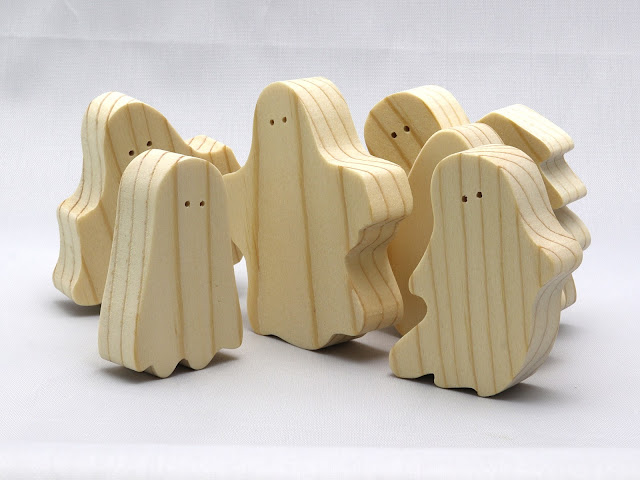 Handmade Wooden Halloween Ghost Cutouts - Set of 6 Silly Spooks - Boo Crew