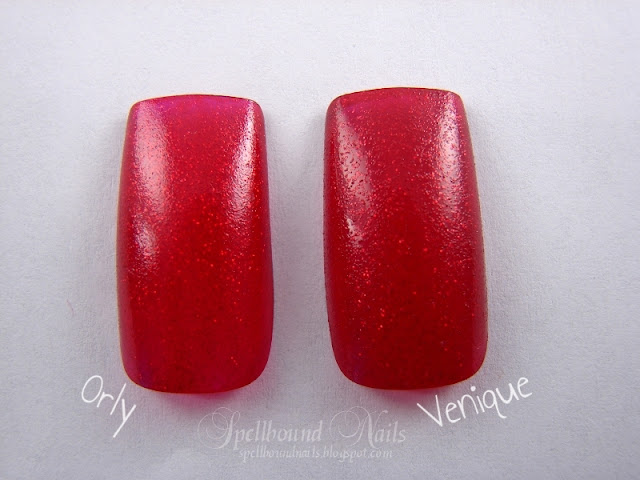 nails nailart nail art polish mani manicure Spellbound Venique Runway Sparkle shimmer glitter red deep dark Christmas holiday collection dupe Orly Star Spangled comparison color swatch one coat