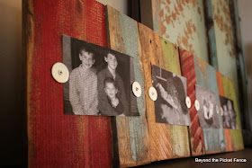 pallets, scrap wood, photo display, colorful paint, frame, DIY, http://goo.gl/mHMD53