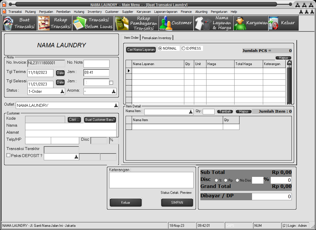 Software Laundry Kiloan dan Satuan Versi 9.1