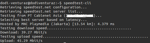  Speedtest yaitu sebuah metode untuk mengetahui seberapa cepat kecepatan saluran internet y Speedtest via Terminal Linux Ubuntu
