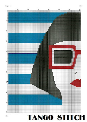 Blue stripes woman portrait cross stitch pattern - Tango Stitch